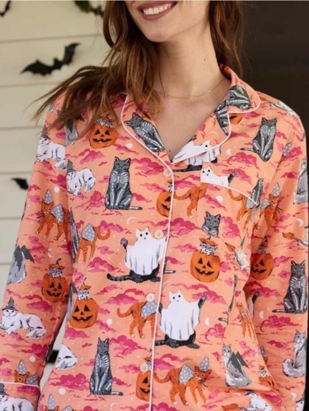 Printfresh Long PJ Set In Halloween Housecats - Picture 2 of 7